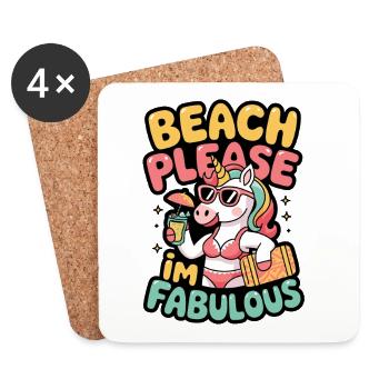  Beach Please Im Fabulous Einhorn Strand Spruch - Untersetzer (4er-Set) - Weiß - Vorne