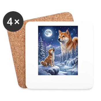 Hurler à la Lune Chien Mème Shiba Inu - Dessous de verre (lot de 4) - blanc - Devant