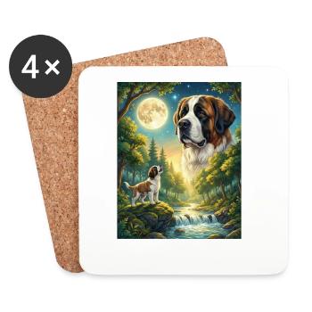 Howling to the Moon Meme Hund Bernhardiner - Untersetzer (4er-Set) - Weiß - Vorne