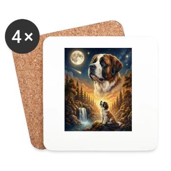 Howling to the Moon Meme Hund Bernhardiner - Untersetzer (4er-Set) - Weiß - Vorne