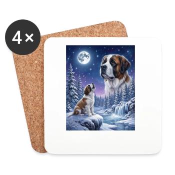 Howling to the Moon Meme Hund Bernhardiner - Untersetzer (4er-Set) - Weiß - Vorne