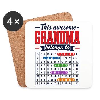 Cette Super Mamie Appartient À | Mots Mêlés - Dessous de verre (lot de 4) - blanc - Devant