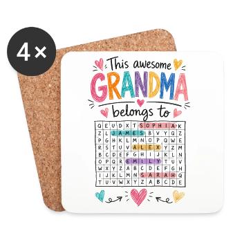 Cette Super Mamie Appartient À | Mots Mêlés - Dessous de verre (lot de 4) - blanc - Devant