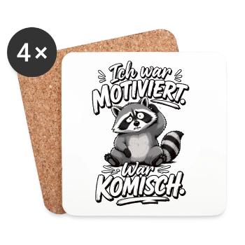 Ich war motiviert Jetzt komisch Waschbär Spruch - Untersetzer (4er-Set) - Weiß - Vorne