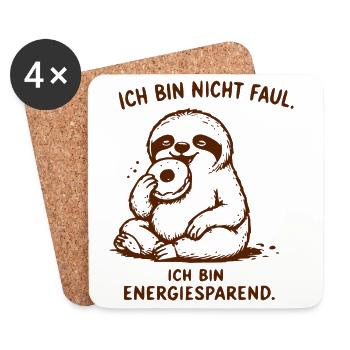Energiesparendes Faultier: Nicht faul, sparsam - Untersetzer (4er-Set) - Weiß - Vorne