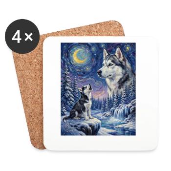 Hurlant vers le Mème de la Lune Siberian Husky - Dessous de verre (lot de 4) - blanc - Devant