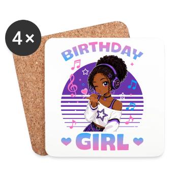 Anime and Music Birthday Chibi Black Girl - Coasters (set of 4) - white - Front