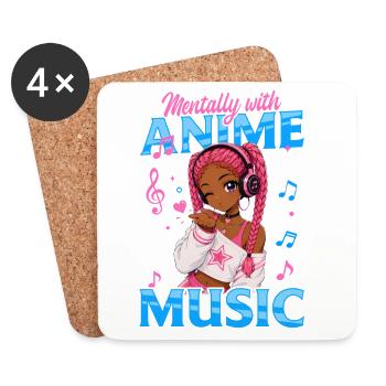 Anime and Music Chibi Black Girl - Coasters (set of 4) - white - Front