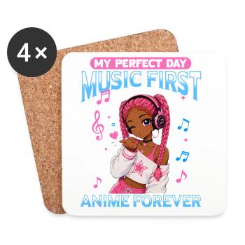 Anime and Music Chibi Black Girl - Coasters (set of 4) - white - Front