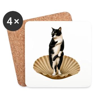 Cat on Shell - Coasters (set of 4) - white - Front