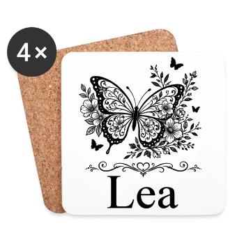 Lea First Name Butterfly Floral Gift - Coasters (set of 4) - white - Front