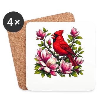 Cardinal on magnolias - Coasters (set of 4) - white - Front