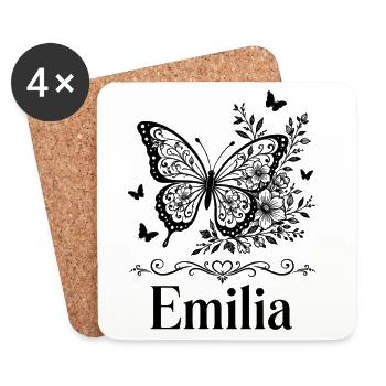 Emilia First Name Butterfly Flowers Gift - Coasters (set of 4) - white - Front
