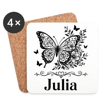 Julia First Name Butterfly Floral Gift - Coasters (set of 4) - white - Front