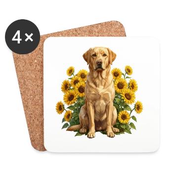 Chien tournesol dans le champ - Dessous de verre (lot de 4) - blanc - Devant