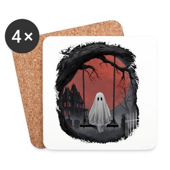 Fantôme d’Halloween pleine lune Horreur Fantômes gothiques - Dessous de verre (lot de 4) - blanc - Devant