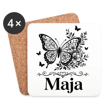 Cadeau floral de Maja Prénom Papillon - Dessous de verre (lot de 4) - blanc - Devant