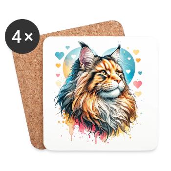 Maine Coon - Untersetzer (4er-Set) - Weiß - Vorne