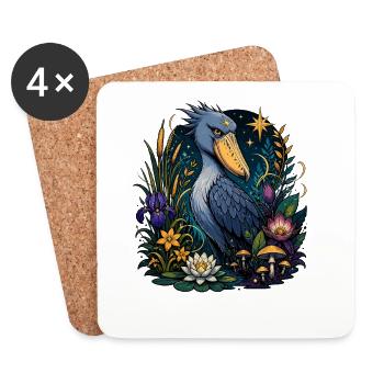 Oiseau à bec-de-chaussure dans le royaume des fleurs - Dessous de verre (lot de 4) - blanc - Devant