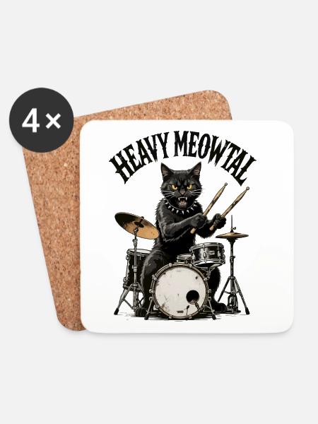 Heavy Meowtal Katzen schlagzeug - Untersetzer (4er-Set) - Weiß