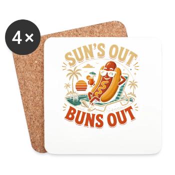 Sun out, rolls out, funny hot dog - Coasters (set of 4) - white - Front