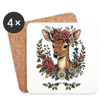 Fawn Flowers Folk Festival Traditional Costumes Replacement Gift - Coasters (set of 4) - white - Front