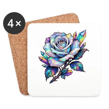 Cristal de rose arc-en-ciel holographique - Dessous de verre (lot de 4) - blanc - Devant