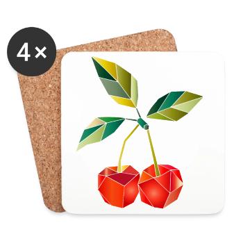 Geometric Cherries Illustration - Coasters (set of 4) - white - Front