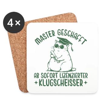 Master Abschluss Katze Lizenzierter Klugscheißer - Untersetzer (4er-Set) - Weiß - Vorne