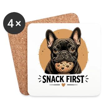 Premier snack Bouledogue français Chien drôle - Dessous de verre (lot de 4) - blanc - Devant