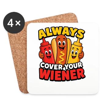 Always cover the Viennese! Funny hot dog - Coasters (set of 4) - white - Front