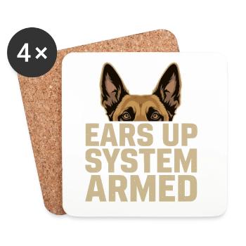 Ears Up System Armed Belgian Malinois - Coasters (set of 4) - white - Front