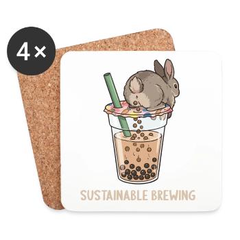 Bubble Tea Boba Drôle de Lapin mignon - Dessous de verre (lot de 4) - blanc - Devant