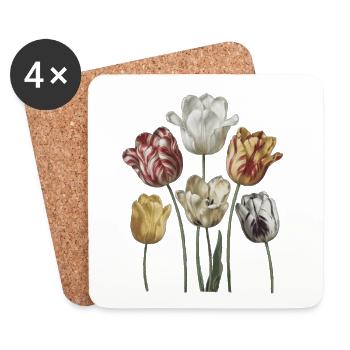 Vintage Tulip Bouquet Watercolors - Coasters (set of 4) - white - Front