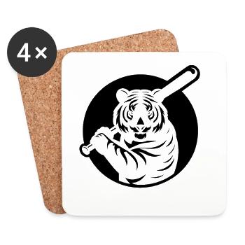 Silhouette minimaliste du joueur de baseball Tiger - Dessous de verre (lot de 4) - blanc - Devant