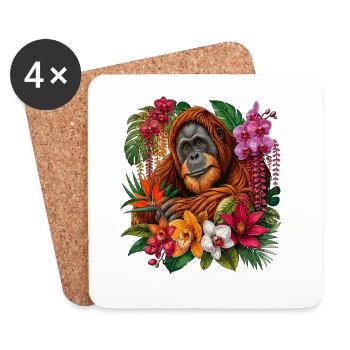 Orangutan in the tropical blossom forest - Coasters (set of 4) - white - Front