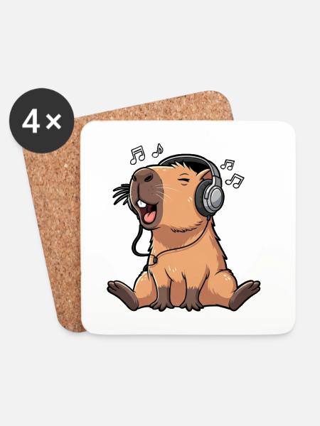 Capybara Musik SIngen - Untersetzer (4er-Set) - Weiß