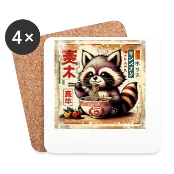 Waschbär Ramen Vintage Poster Style - Untersetzer (4er-Set) - Weiß - Vorne