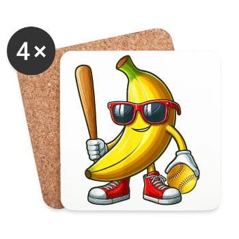 Banana Sunglasses Playing Softball - Coasters (set of 4) - white - Front