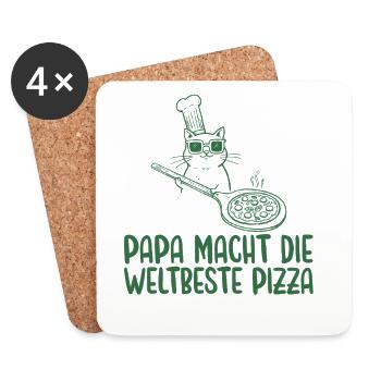 Papa macht die weltbeste Pizza Retro Katze - Untersetzer (4er-Set) - Weiß - Vorne