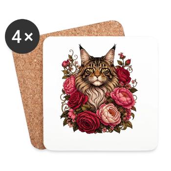 Cat in a wreath of flowers - Coasters (set of 4) - white - Front