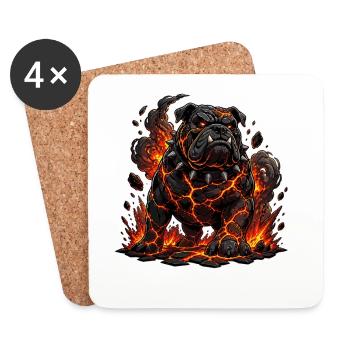 Bouledogue de Lave aux Griffes de Feu - Dessous de verre (lot de 4) - blanc - Devant