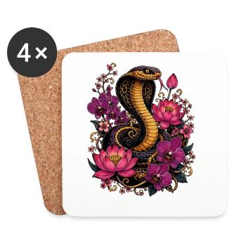 Magie du cobra et des fleurs - Dessous de verre (lot de 4) - blanc - Devant