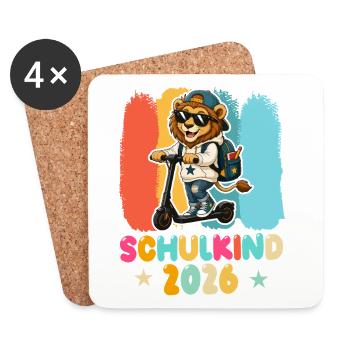 Einschulung Schulkind 2026 Junge Mädchen Löwe - Untersetzer (4er-Set) - Weiß - Vorne