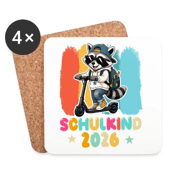 Einschulung Schulkind 2026 Junge Mädchen Waschbär - Untersetzer (4er-Set) - Weiß - Vorne