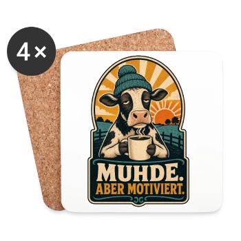 Muhde Aber Motiviert Kuh Shirt - Untersetzer (4er-Set) - Weiß - Vorne