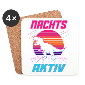 Nachts aktiv – Retro Dinosaurier im Neonlook - Untersetzer (4er-Set) - Weiß - Vorne