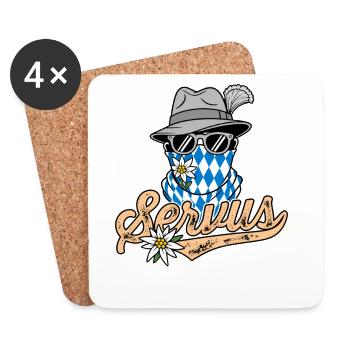 Homme bavarois à lunettes et chapeau bavarois Servus - Dessous de verre (lot de 4) - blanc - Devant