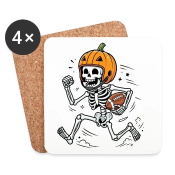 Halloween, America Football, Skelett - Untersetzer (4er-Set) - Weiß - Vorne