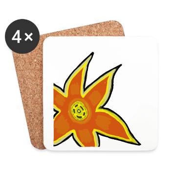 Dessin du contour fleur orange néon - Dessous de verre (lot de 4) - blanc - Devant